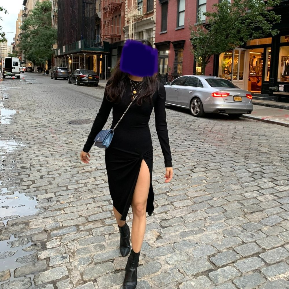 Reformation Knit Midi Black Dress with High Slit, size XS